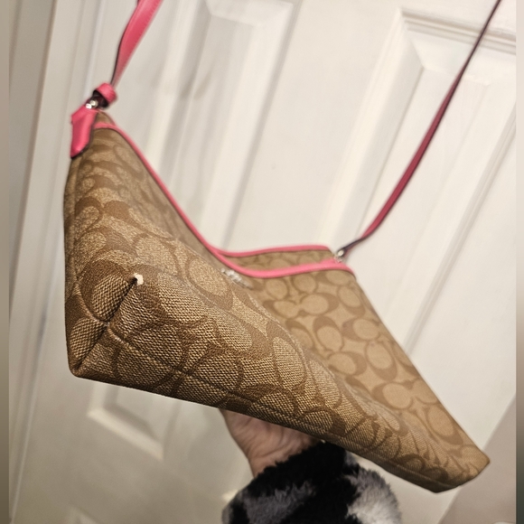 Coach signature file tan pink monogram crossbody bag handbag purse - Picture 5 of 12